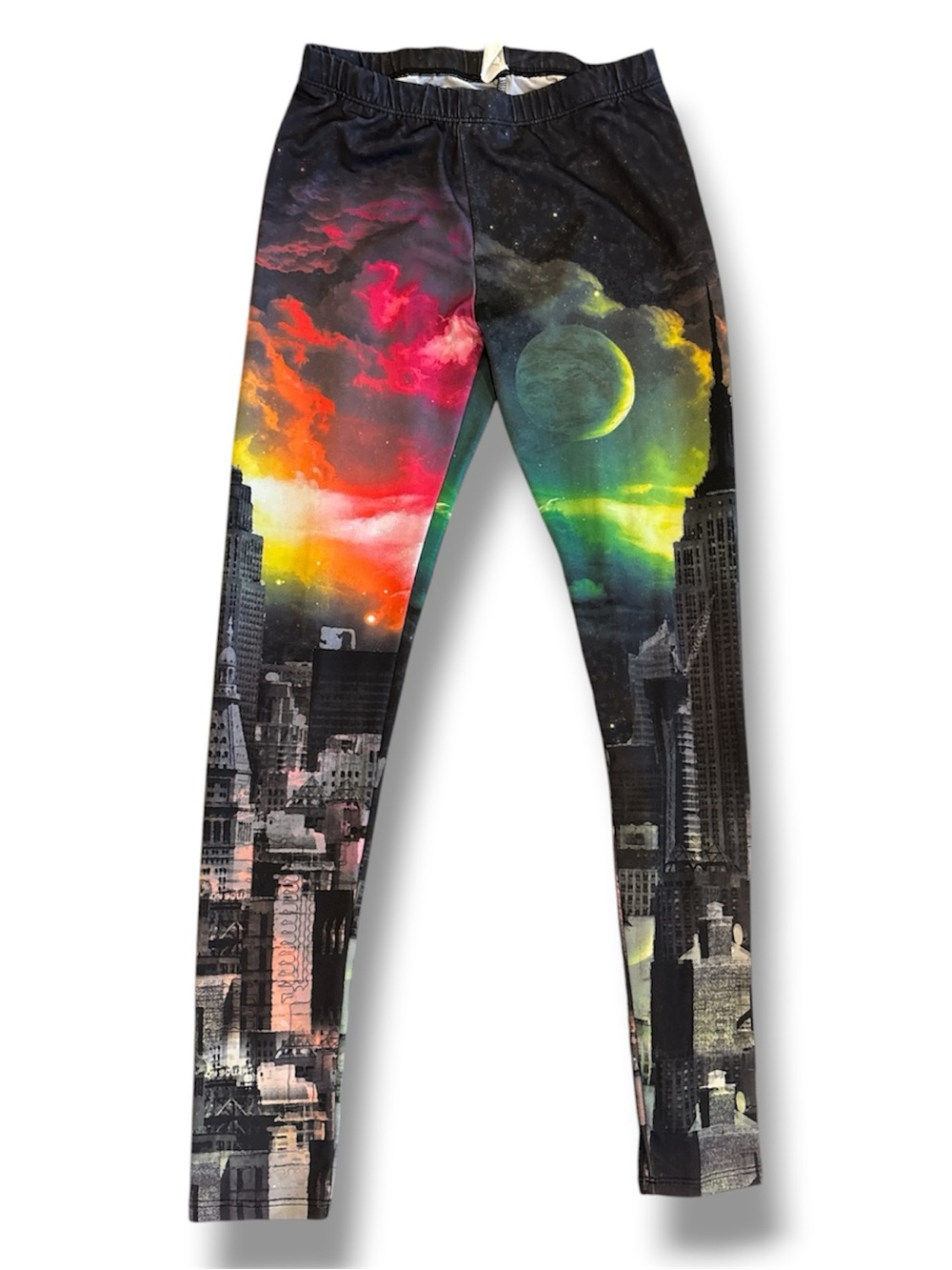 Identity Galaxy City Skyline Leggings Moon Space Print - Made in USA Small